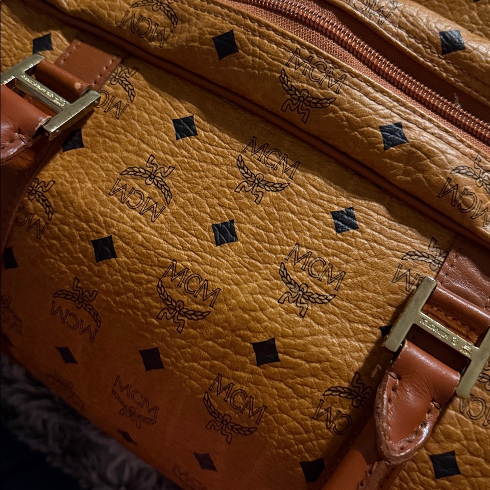 MCM Brown Visetos Monogram Large Size Duffel Bag with Leather Trim 🔥 - Picture 15 of 16